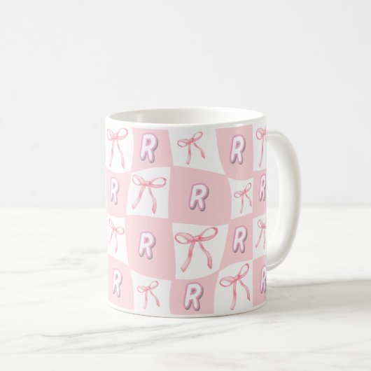 Personalized Initial Pink Bow Checker  Koffiemok (Voorkant rechts)