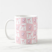 Personalized Initial Pink Bow Checker  Koffiemok (Links)