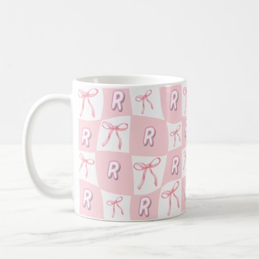 Personalized Initial Pink Bow Checker  Koffiemok (Links)