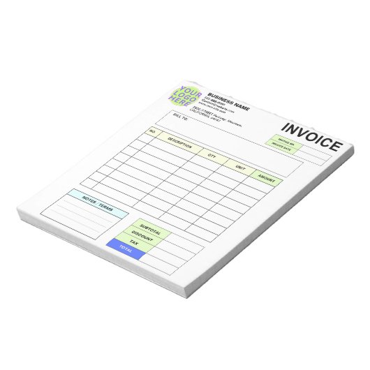 Personalized Invoice Order Form & Business Logo Notitieblok (Linkerzijde)