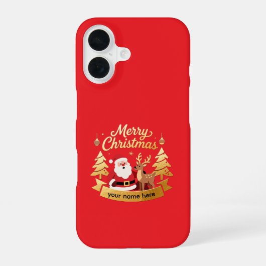 Personalized iPhone Christmas Santa Reindeer Case 16 Hoesje (Achterkant)