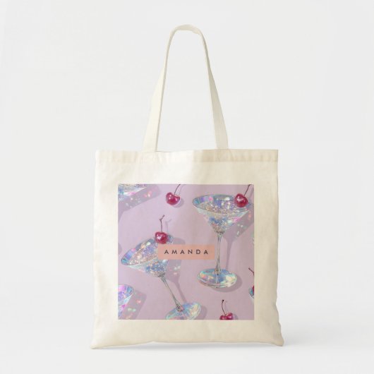 Personalized Iridescent Martini Glass Glitter  Tote Bag (Voorkant)