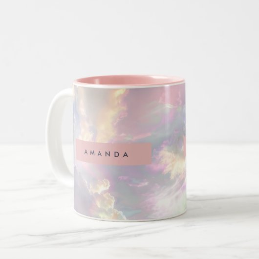 Personalized Iridescent Pastel Cloud Sky Tweekleurige Koffiemok (Voorkant links)