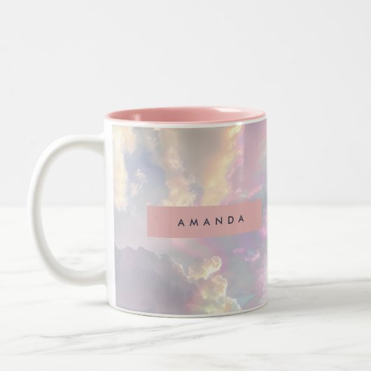Personalized Iridescent Pastel Cloud Sky Tweekleurige Koffiemok (Links)