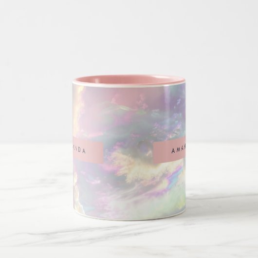 Personalized Iridescent Pastel Cloud Sky Tweekleurige Koffiemok (Center)