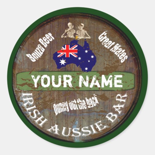 Personalized Irish Australian pub sign Ronde Sticker (Voorkant)