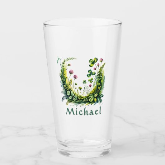 Personalized Irish Botanical Shamrock Pint Glass Glas (Voorkant)