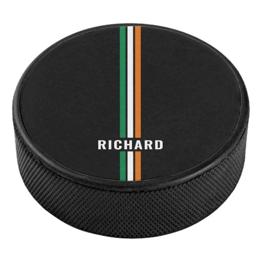 Personalized Irish Flag Patriotic Ireland Stripes Hockey Puck (3/4)