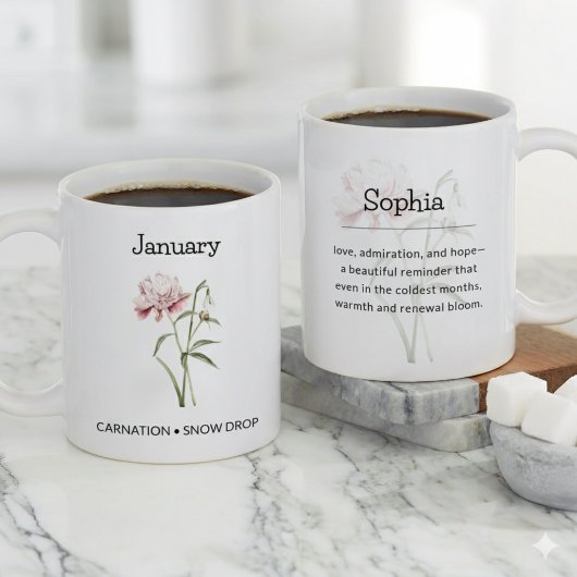 Personalized January Birth Month Flower Grote Koffiekop