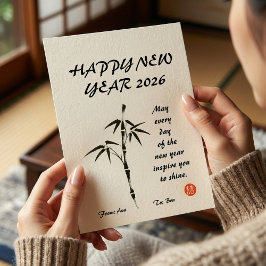 Personalized Japanese Ink Brush Wabi-Sabi Greeting Feestdagenkaart