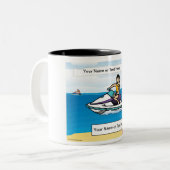 Personalized Jet Ski - Female Cartoon  Tweekleurige Koffiemok (Voorkant links)
