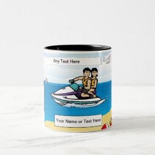 Personalized Jet Ski - Paar Cartoon Tweekleurige Koffiemok
