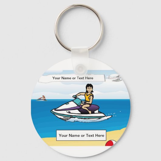 Personalized Jet Ski - Vrouw Cartoon Two-Tone Co. Sleutelhanger (Voorkant)