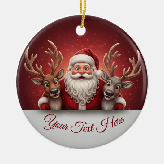 Personalized Jolly Santa Claus & Reindeer Trio Keramisch Ornament (Voorkant)