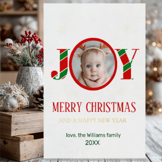 Personalized Joy Christmas Photo Folie Wenskaart