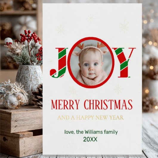 Personalized Joy Christmas Photo Folie Wenskaart