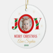 Personalized Joy Christmas Photo Keramisch Ornament (Links)
