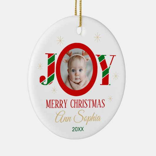 Personalized Joy Christmas Photo Keramisch Ornament (Rechts)
