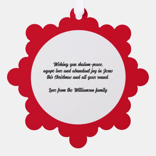 Personalized JOY IN JESUS Christian Christmas RED Ornament Kaart (Achterkant)