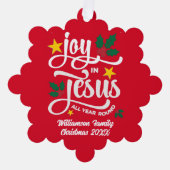 Personalized JOY IN JESUS Christian Christmas RED Ornament Kaart (Voorkant)