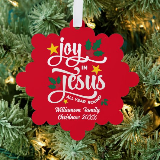 Personalized JOY IN JESUS Christian Christmas RED Ornament Kaart (Insitu (Drie))