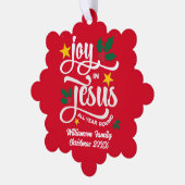 Personalized JOY IN JESUS Christian Christmas RED Ornament Kaart (Links)