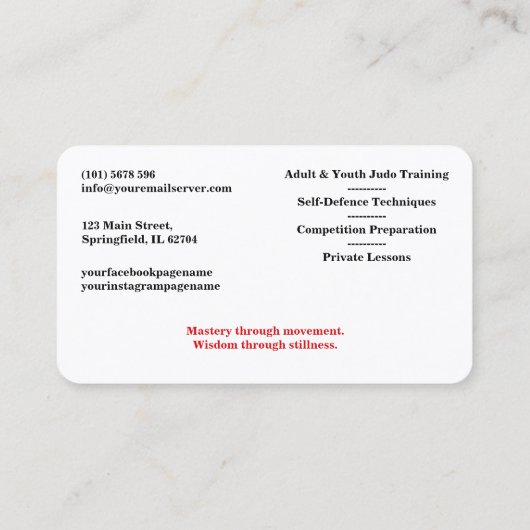 Personalized Judo instructor - Karte  Visitekaartje (Achterkant)
