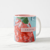 Personalized Juicy Watermelon Mint Sparkle Tweekleurige Koffiemok (Voorkant rechts)