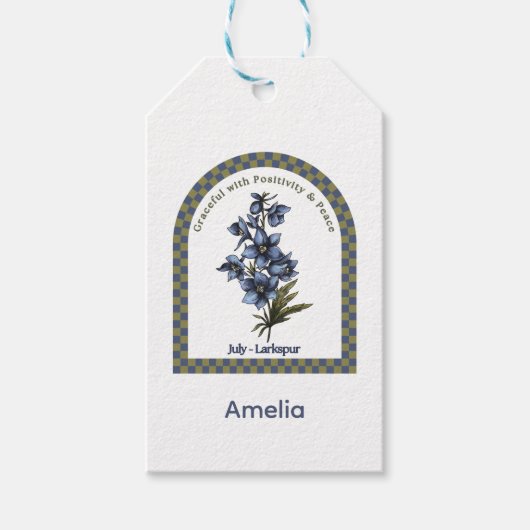 Personalized July Birth Month Flower Cadeaulabel (Voorkant)