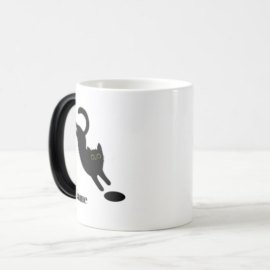 Personalized Jumping Black Cat Name Mug Magische Mok (Voorkant links)