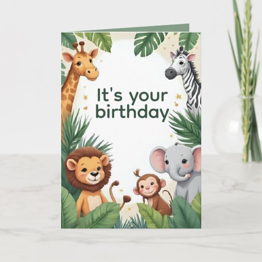 Personalized Jungle Animals Birthday Card Kaart (Voorkant)