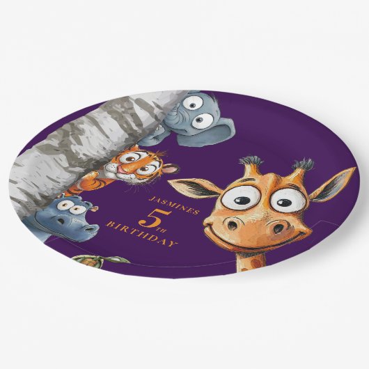 personalized Jungle Animals Birthday Party Plates Papieren Bordje (Gekanteld)