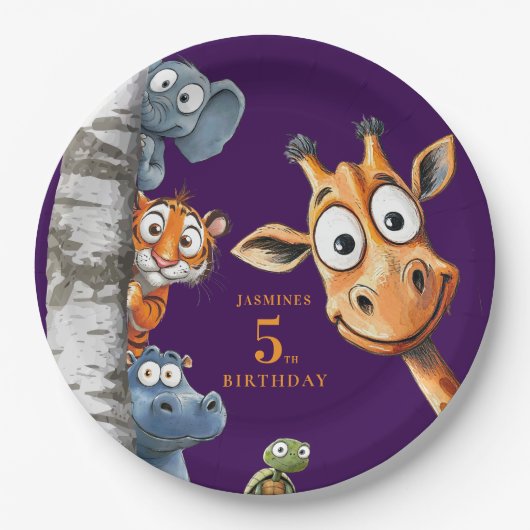 personalized Jungle Animals Birthday Party Plates Papieren Bordje (Voorkant)