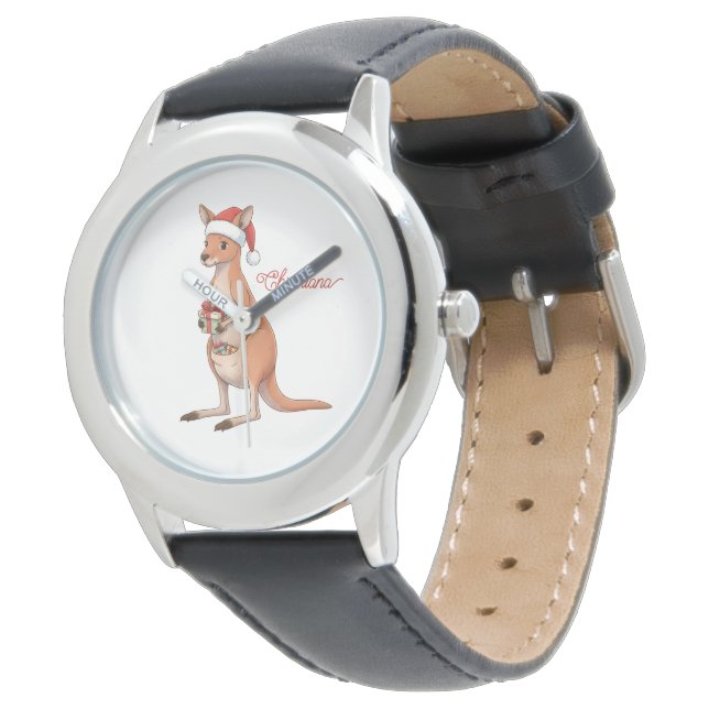 Personalized Kangaroo With Santa Hat Christmas Horloge (Gekanteld)