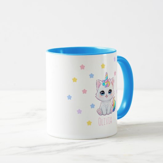 Personalized Kawaii Caticorn Name Printed Mug Mok (Voorkant rechts)