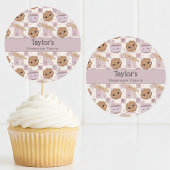 Personalized Kawaii Cookie Gingham Cupcake Topper  Ronde Sticker