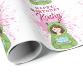 Personalized Kawaii Frog Hoodie Girl Birthday Cadeaupapier (Rol Hoek)