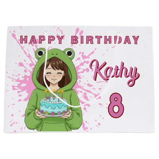 Personalized Kawaii Frog Hoodie Girl Birthday Groot Cadeauzakje (Voorkant)