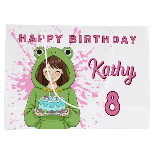 Personalized Kawaii Frog Hoodie Girl Birthday Groot Cadeauzakje (Achterkant)