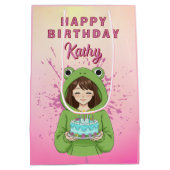 Personalized Kawaii Frog Hoodie Girl Birthday Medium Cadeauzakje (Achterkant)