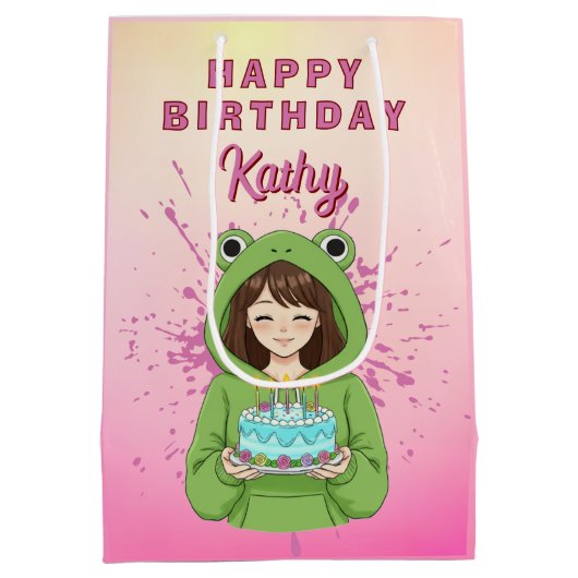 Personalized Kawaii Frog Hoodie Girl Birthday Medium Cadeauzakje (Achterkant)