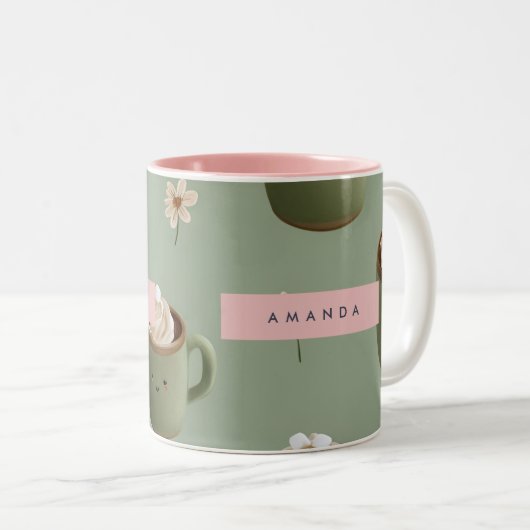 Personalized Kawaii Hot Cocoa Pattern Tweekleurige Koffiemok (Voorkant rechts)
