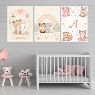 Personalized Kawaii Nursery Baby Name Poster Muurkunst Sets