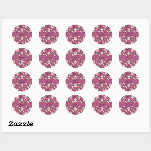 Personalized Kawaii Pink Purple Cupcake Topper Ronde Sticker (Vel)
