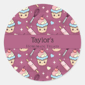 Personalized Kawaii Pink Purple Cupcake Topper Ronde Sticker (Voorkant)