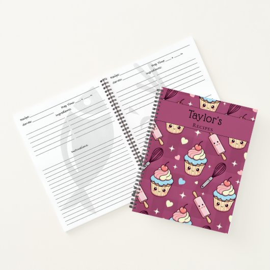 Personalized Kawaii  Pink Purple Keepsake Recipe  Notitieboek (Binnen)