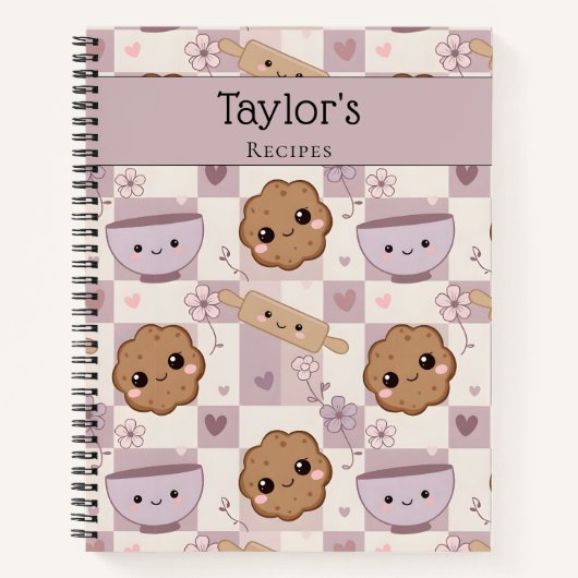 Personalized Kawaii Purple Cookie Keepsake Recipe  Notitieboek (Voorkant)