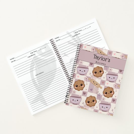 Personalized Kawaii Purple Cookie Keepsake Recipe  Notitieboek (Binnen)