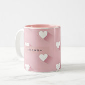 Personalized Kawaii Soft Pink Heart  Tweekleurige Koffiemok (Voorkant links)