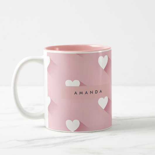 Personalized Kawaii Soft Pink Heart  Tweekleurige Koffiemok (Links)